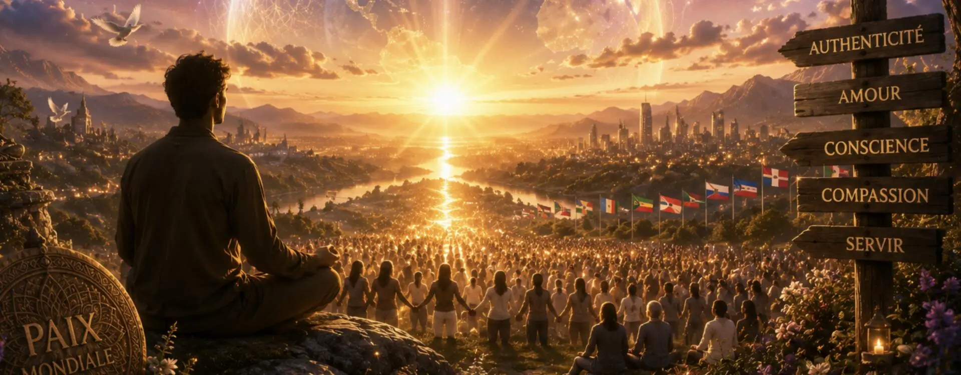 Main tenant la planète Terre entourée d'une douce lumière bleutée, symbole de la paix dans le monde